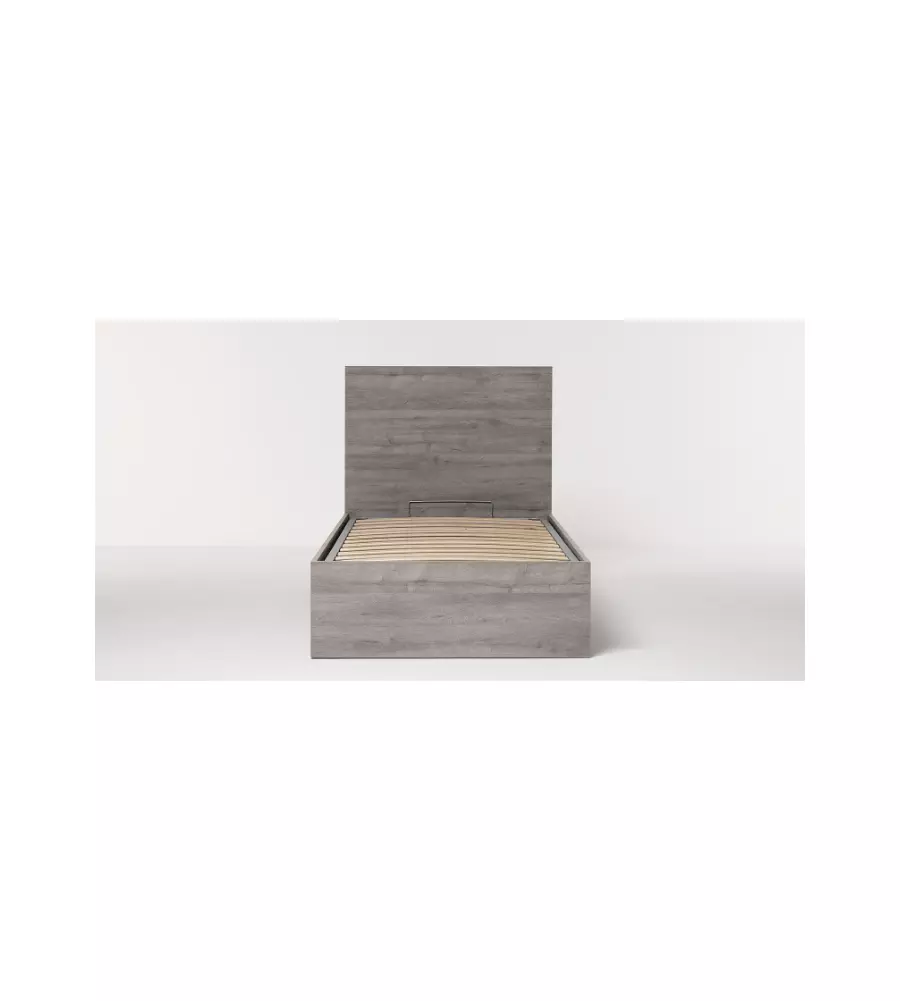 Letto 1 piazza e mezza "hi box" rovere grigio con rete e contenitore, 90x190 cm